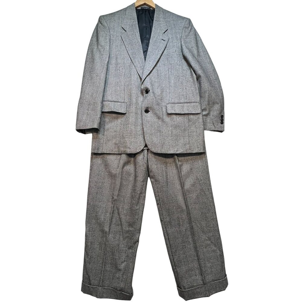 Petrocelli Men's Wool Two Piece Suit Blazer Jacket Size 40R 34x30 Gray Plaid